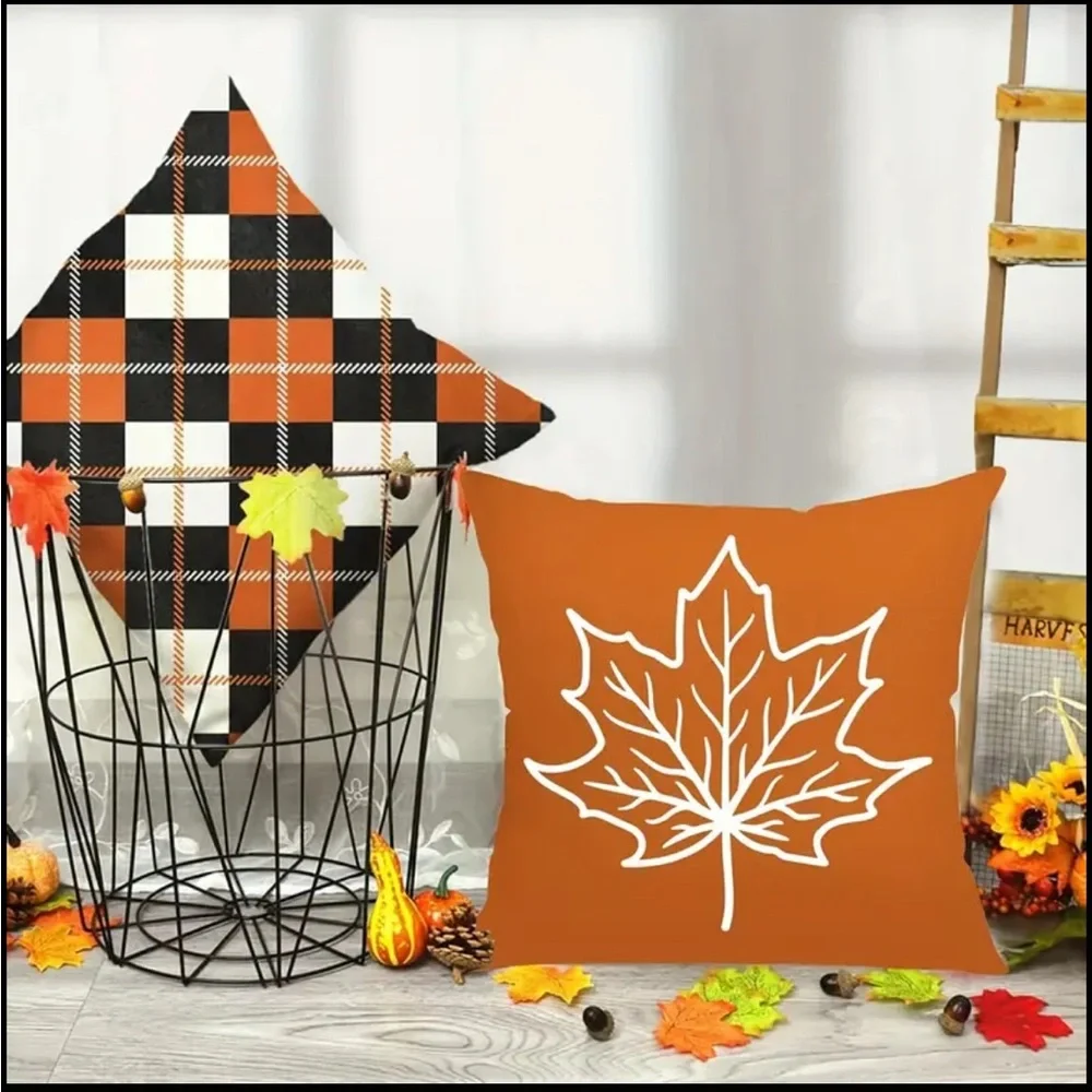 Set of 4 Fall Themed Decorative Throw Pillows